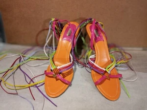 Demo SPORTMAX MAX MARA Multi Color Leather Thong Strappy Heels 8.5/39 Italy - Picture 1 of 11