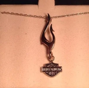 HARLEY DAVIDSON Flame & Logo 18" Necklace 10KT WHITE GOLD 1.90g (204547-1) - Picture 1 of 8
