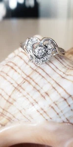 14k White Gold Diamond Ring Size 6 1/4 Vintage Genuine Diamond Cocktail Ring - Picture 1 of 10