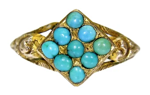 Anillo de oro amarillo de 9 quilates conmemorativo trasero medallón turquesa victoriano J 1/2 ~ 5 - Imagen 1 de 12