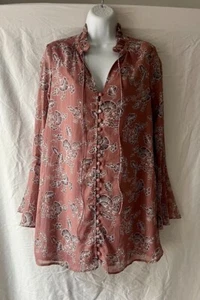 Neu mit Etikett En Creme Medium Damenkleid rosa Blumen Knopfleiste Rüschenkragen - Bild 1 von 10