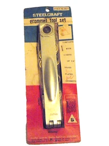 Vintage 70s NOS STEELCRAFT Grommet Tool Set w/10 Brass Plated 3/8" Grommet sets - Picture 1 of 4