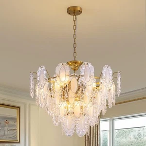 7PM Modern Gold Glass Chandelier 5-Layer Antique Crystal Chandeliers 12 Light... - Picture 1 of 9