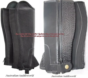 6Y Black Leather Foreway Elastic Gusset half Chap+Free 6Y Synthetic half chap - Bild 1 von 5