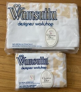 Vtg Wamsutta Christian Dior King 2 Pillow cases Queen Flat Sheet monogram - Picture 1 of 7