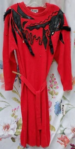 Neu mit Etikett Vintage 80er Head Turner verziert rot Seide Angora Pullover Kleid Gr. L Korea - Bild 1 von 9