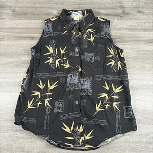 Vintage Big Dogs Button Up Shirt Womens Size XL Dog Black Hawaiian Sleeveless - Picture 1 of 9