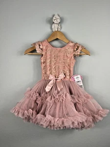 Vestido de Fiesta Popatu Niñas Tutú Talla 2T/3T Rosa Malva Volantes Lazo - Imagen 1 de 12