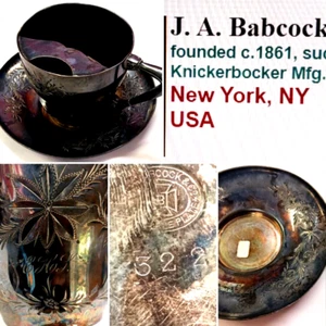 ANTIQUE J.A. BABCOCK & CO MUSTACHE CUP & SAUCER RARE ENGRAVED WITH EHL SEE PICS - Picture 1 of 20