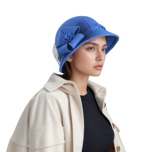 Sombrero de lana de malla con lazo vintage para mujer - Sombrero de cubo de fieltro de flores de invierno para dama - Imagen 1 de 20