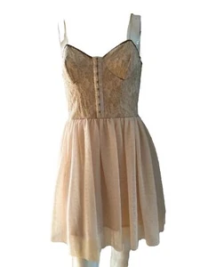 Forever New Beige Bone Bodice Dress Lace Gold Size 10 Cocktail Races Party Mesh - Picture 1 of 11