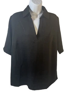 Melloday Blouse Women Small Black Collar V Neck Shirt Sleeve Style#CET214644-TS - Picture 1 of 16