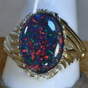 SIZE 12.5 MANS SOLID 925 STERLING SILVER GENUINE AUSTRALIA OPAL RING 16248 - Picture 1 of 5