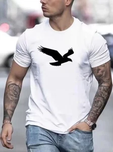 Eagle Print Men's Short Sleeve T-Shirt Fashion Comfortable Stretch Fit White - Picture 1 of 3