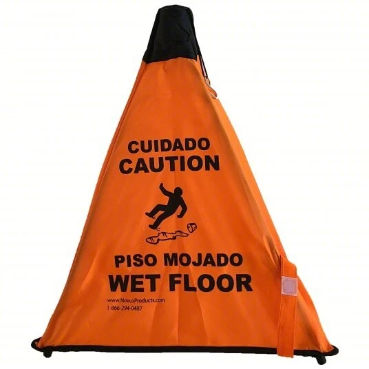 WET FLOOR ENGLISH/SPANISH 18" ORANGE POP OUT CONE - Image 1 of 1