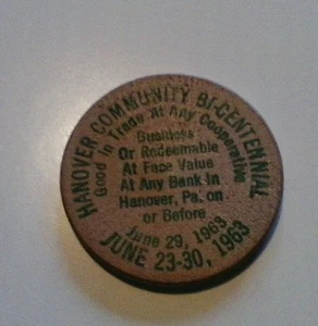 Níquel Madera Comunidad Hannover Bi-Centenario Junio 1963 Hannover Pa. - Imagen 1 de 2