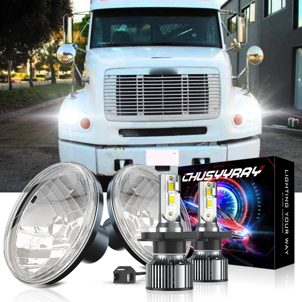 Faro LED redondo brillante de 7 pulgadas haz alto/bajo para camión Freightliner FL112 2 piezas Foto 1 de 4