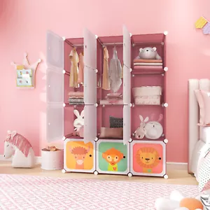 Kids 12-Cube Wardrobe Baby Dresser Bedroom Armoire Clothes Hanging Closet w/Door - Picture 1 of 7