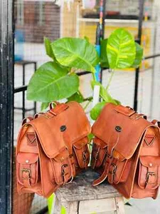 Motorcycle Pouch Pring Leather Two Bags Panniers Saddle Bag Saddlebags - Picture 1 of 6