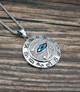 Cadena Para Hombres Acero Inoxidable Plateado Ojo Egipcio Amuleto Suerte  - Picture 1 of 2