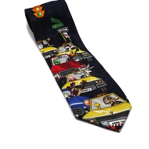 Looney Tunes Men's Blue Silk Tie Acme Taxi Bugs Taz Tweety Wiley Coyote More - Picture 1 of 5