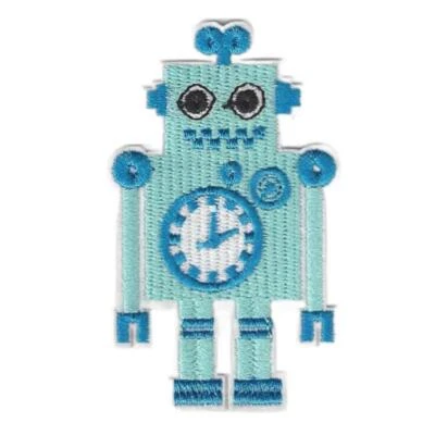 ROBOT IRON ON PATCH 3.125" Aqua Blue Kids Clothes Backpack Hat Embroidered NEW - Image 1 of 2