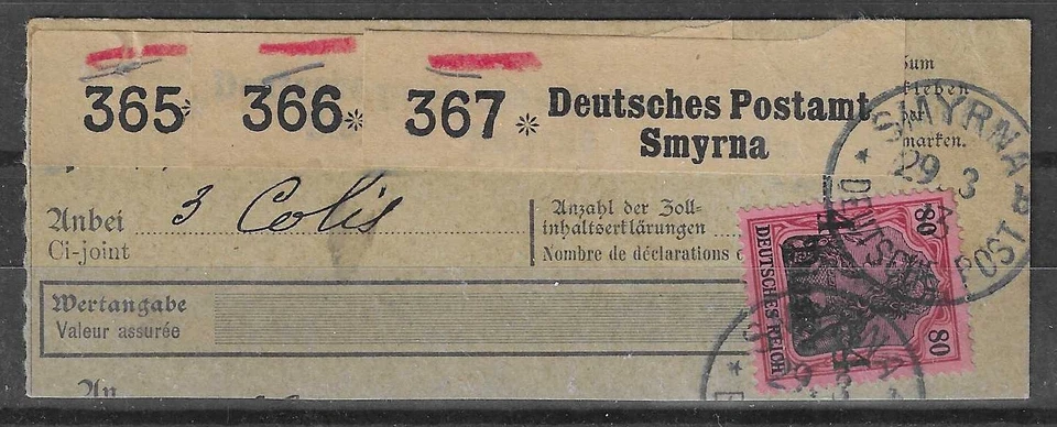 GERMANY - P.O. Abroad Turkey: 1913 Parcel Post Receipt card (part - 70777 - Image 1 of 1