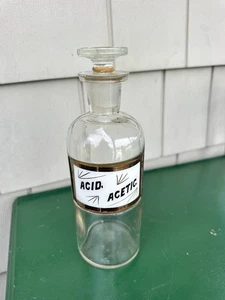 Antique Apothecary Bottle With Label And Stopper Acetic Acid - Picture 1 of 6