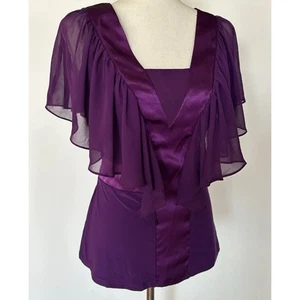 Y2K Babydoll Blouse Purple Flutter Sleeve Tie Back Top V-Neck Vintage Small - Picture 1 of 14