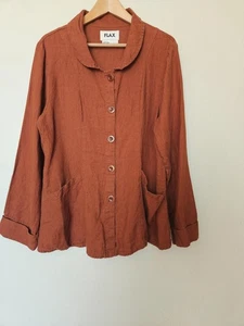 Flax Linen Shirt Chore Jacket Size Medium Warm Sienna Brown Jeanne Engelhart - Picture 1 of 9