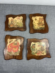 4er Set Vintage Feenholz Plaketten Wandbild Deko MCM - Bild 1 von 10