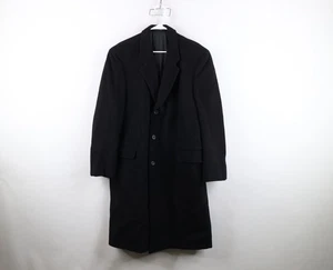 Vintage 90s Mens 46R Heavyweight Wool Cashmere Overcoat Trench Coat Jacket Black - Picture 1 of 16