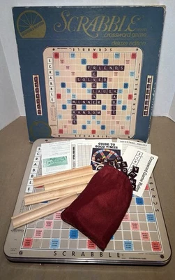 VTG 1977 Scrabble Deluxe Edition With Turntable Base Red Tiles COMPLETE - Image 1 of 4