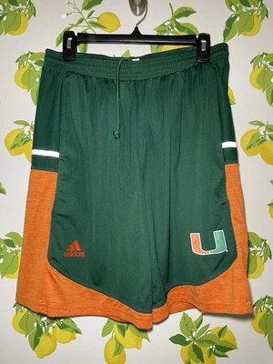 Adidas Miami Hurricanes Basketball Shorts Size L  Green Orange Climalite - Image 1 of 4