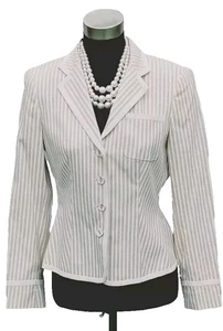 Worth Style Sz 6 Suit Jacket Cotton Taupe Beige White Khaki Striped Blazer S NEW - Picture 1 of 7