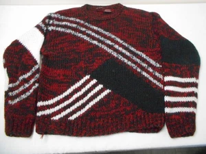 VTG Bachrach Sweater Mens Red Black Striped Hand Knit Men's Size Large L - Picture 1 of 9