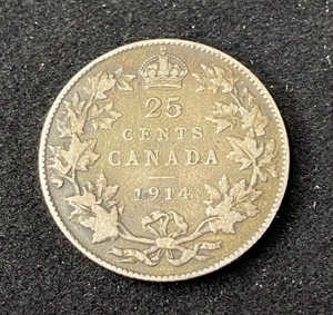 Moneda de 25 centavos de dólar Canadá 1914 0,9250 plata ASW 0,1734 OZ envío gratuito - Imagen 1 de 2