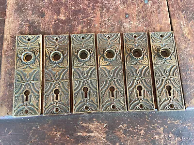 Set 6 Antique Eastlake Victorian Brass Door Knob Backplates Keyhole 043 1/2 S • 119$