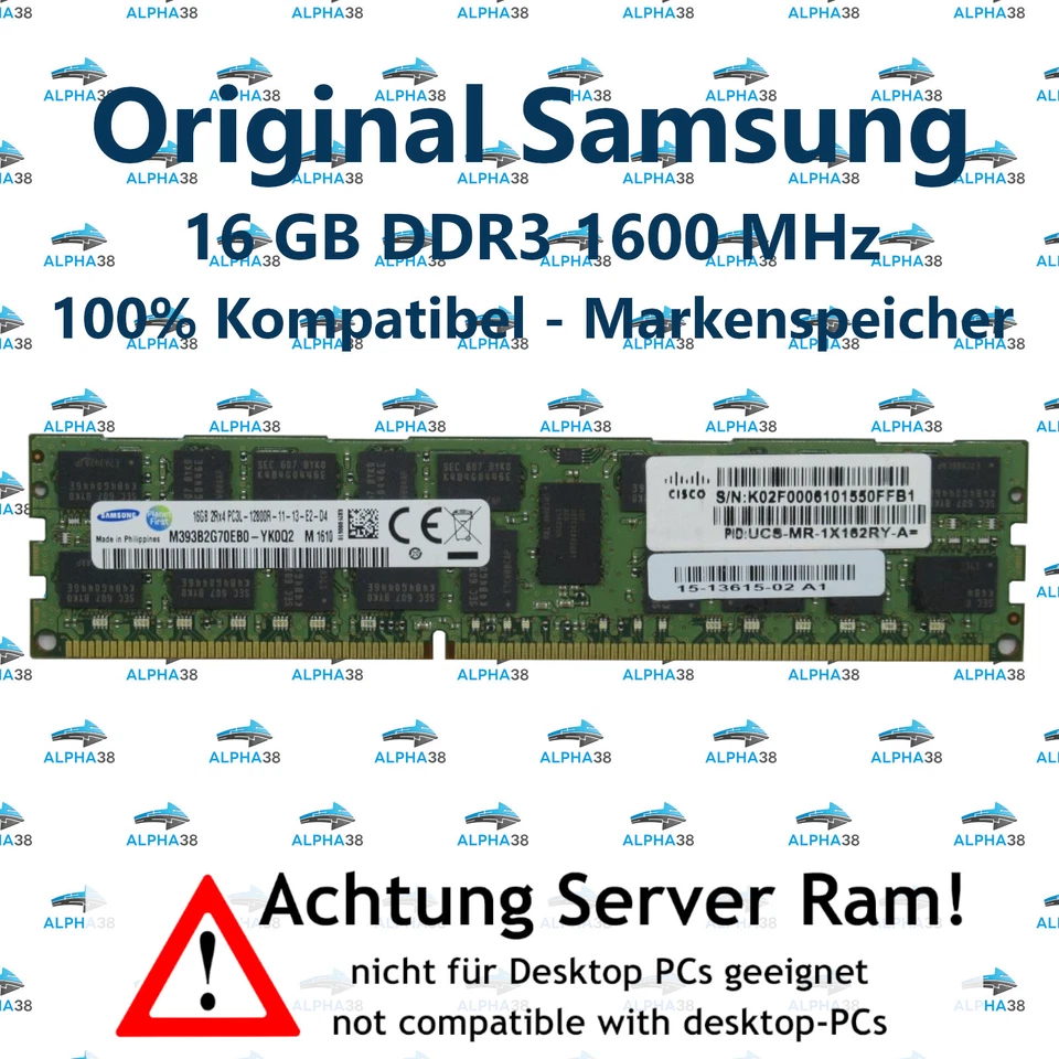 16 Go RDIMM ECC REG DDR3-1600 Supermicro X9DRE-LN4F X9DRE-TF+ Mémoire Serveur - Photo 1/1