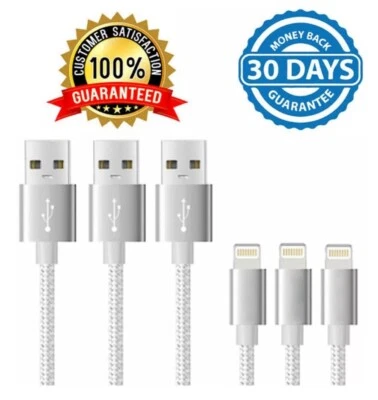 3-Pack Nylon Braided USB Data Sync Fast Charger 3-ft Cord For iPhone 7 8 X XS XR - Image 1 of 4