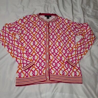 FOXCROFT Womens pink orange Long Sleeve Crew Neck Button Up Sweater small   - Image 1 of 4