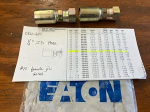 08U-610 Extremo de manguera Eaton, manguera de identificación de 1/2", hembra #10 jic giratoria, lote de 2 - Imagen 1 de 8
