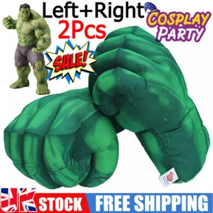 2x Superhero Gloves Toys, Fists Hand Soft Smash Hulk Plush Prop Kids Boxing Gift - Picture 1 of 19