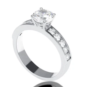 Anello di fidanzamento 1 1/2 carato vero diamante taglio tondo E-F/SI1 oro bianco 14 carati - Foto 1 di 10