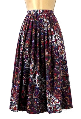 Falda midi de lana plisada suave estampado azteca JAEGER talla 12 elegante vintage herencia Foto 1 de 4