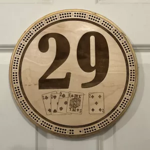 12in round Perfect 29 point hand Cribbage Board - 2 Tracks with Pins - Picture 1 of 3