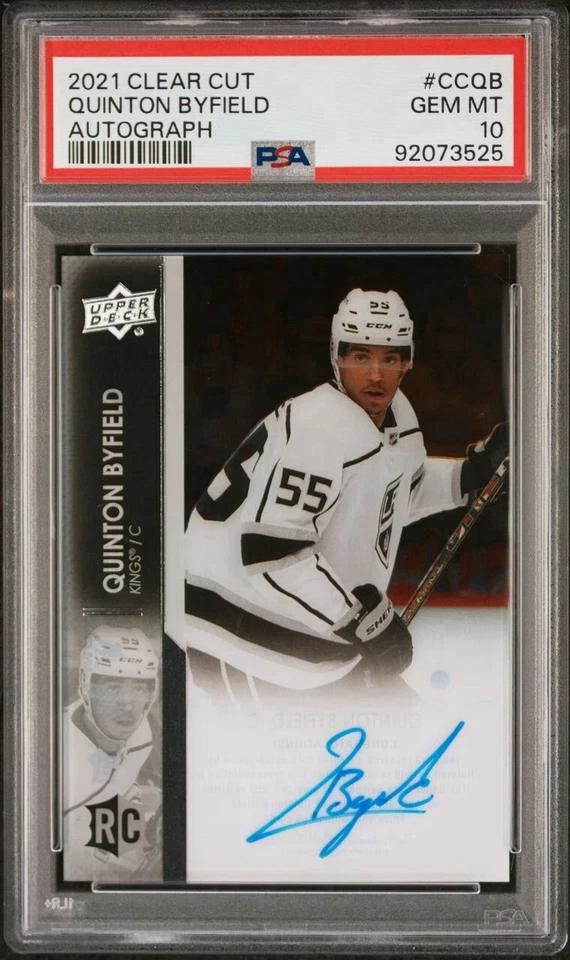 2021-22 Upper Deck Clear Cut Quinton Byfield RC On Card Auto PSA 10 Gem Pop 1! - Image 1 of 2