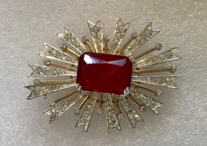 Broche prendedor KJL Kenneth Jay Lane para Avon 3 pulgadas Starburst rojo y diamantes de imitación transparentes - Imagen 1 de 10