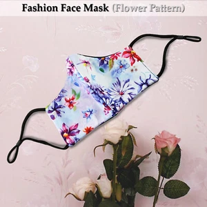 Blue/White Floral Face Mask Party Wear Unisex Mouth Cover Comfortable Cotton - Picture 1 of 3