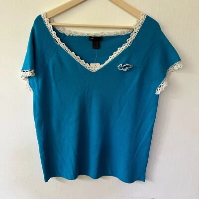 Blusa de seda Grace Elements para mujer talla 1X azul nueva con etiquetas detalle de encaje coqueta Foto 1 de 4